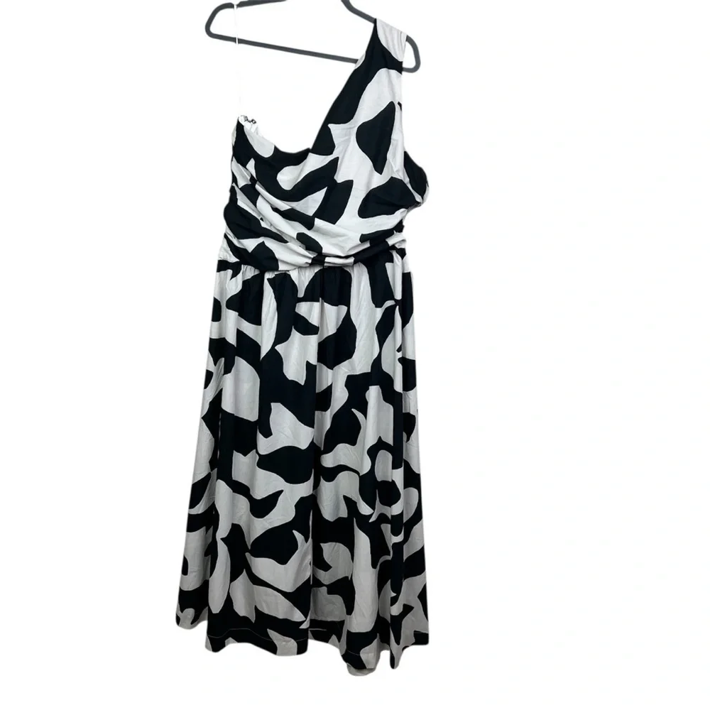 NEW Abercrombie & Fitch Black + White Abstract One Shoulder Cut Out Maxi Dress